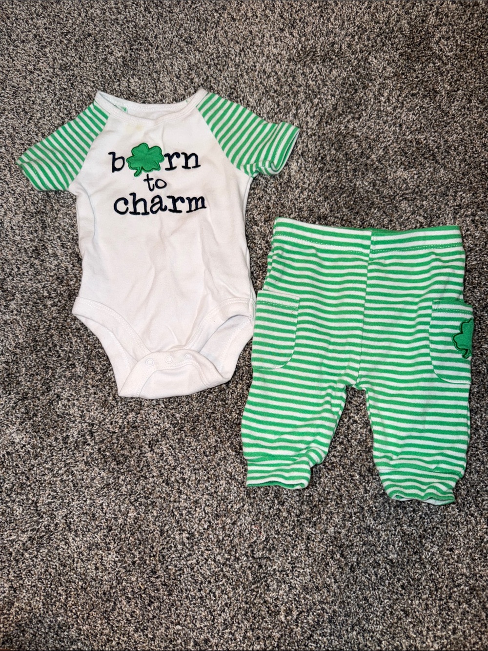 Born to Charm Green & White Baby Onesie and Pants Set